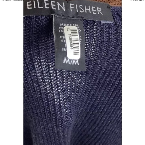 Eileen Fisher Sz M Lightweight Duster Cardigan Blue Brown Trim Tencel Silk - Picture 5 of 6